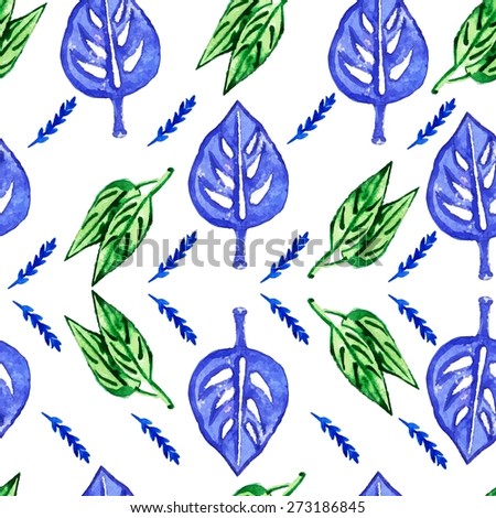 Decorative seamless pattern with watercolor hand-drawn leaves