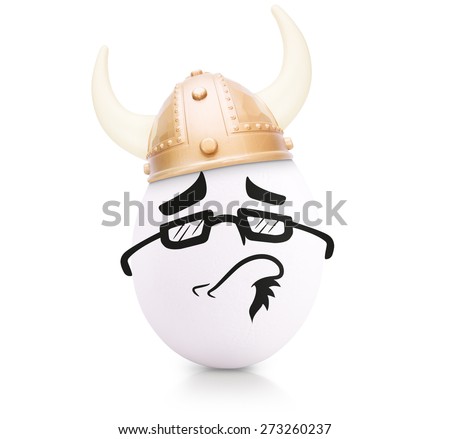 Concept white egg with emotions in clothes isolated on white