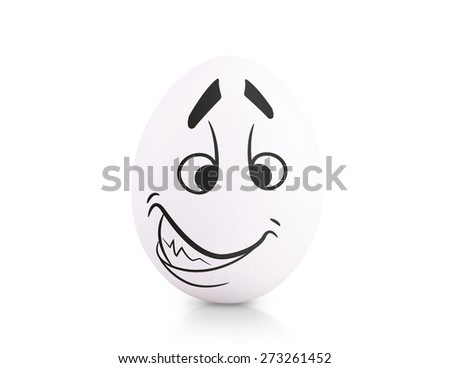 Concept white egg with emotions in clothes isolated on white