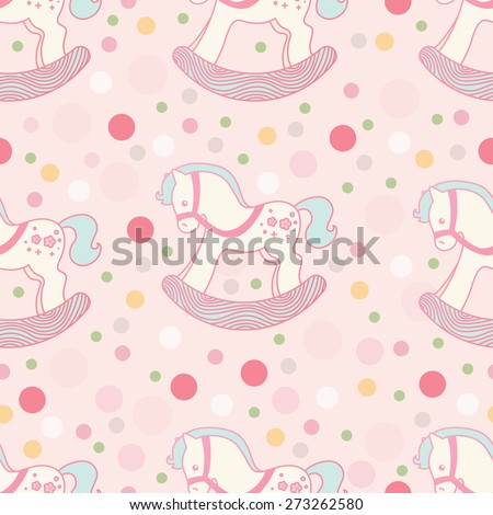 Cute vector riding horse toy seamless pattern