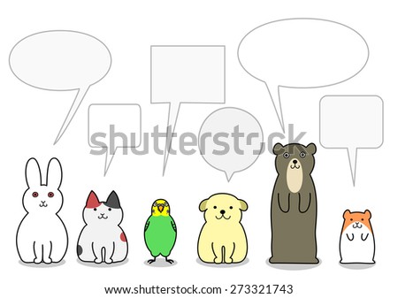 pet animals in a row with speech bubbles