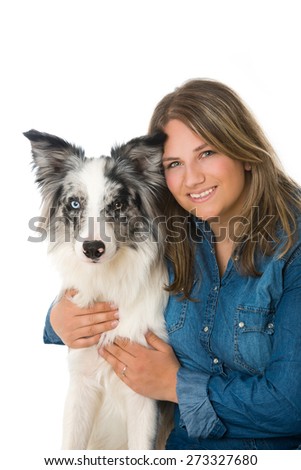 Young woman with border collie dog