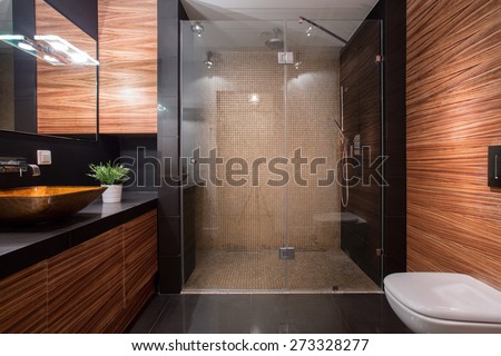 Picture of wooden details in luxury bathroom
