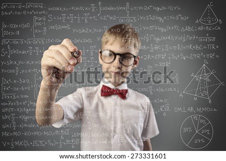 boy solves a math problem
