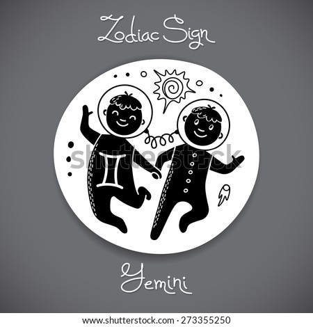 Gemini zodiac sign of horoscope circle emblem in cartoon style. Vector illustration.