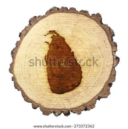 A slice of oak and the shape of Sri Lanka branded onto .(series)