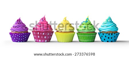 Row of colorful cupcakes isolated on a white background Royalty-Free Stock Photo #273376598