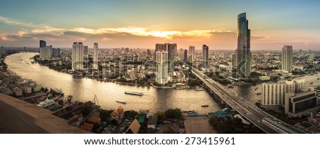 Landscape of River in Bangkok city, Panorama Royalty-Free Stock Photo #273415961