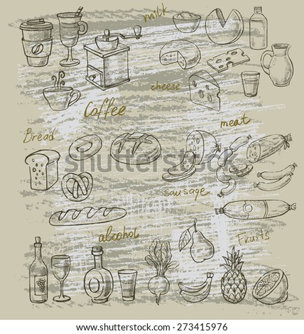 vector hand drawn illustration of food on beige