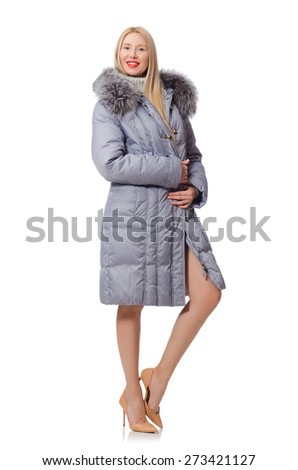 Beautiful woman in gray jacket isolated on white