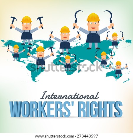 1 May Worker's Day Poster, Workers on World Map Design