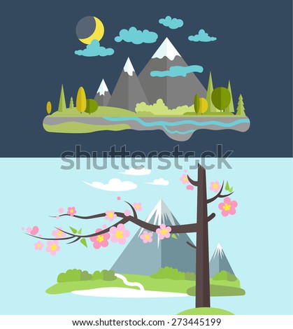 Day and night flat landscape. Natural illustration
