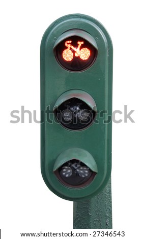 Red traffic light for cyclists isolated on white