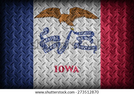 Iowa flag pattern on diamond metal plate texture ,vintage style
