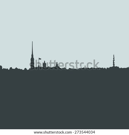 Vector Silhouette of City Buildings. Saint-Petersburg City.  Landscape, View, Panorama.