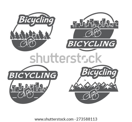 Retro logo bicycling. Bicycle and cyclist. Vintage vector badges and labels set.