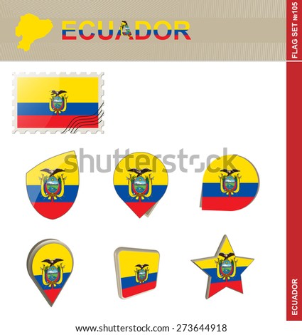 Ecuador Flag Set, Flag Set #105. Vector.