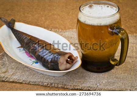 Beer with fish mackerel delicious