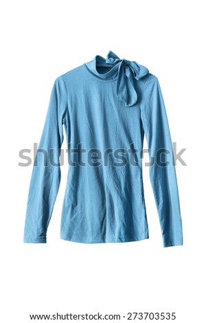 Blue blouse with a bow isolated over white