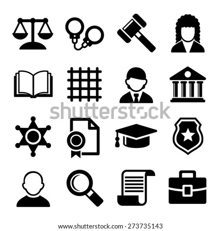 Law and Justice Icons Set. Vector