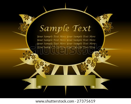 A gold floral vector design with room for text on a bronze and black background