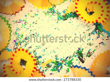 colored backdrop with crumbs slate and pencil shavings. instagram image retro style
