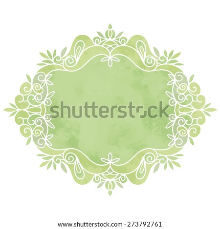 Hand painted watercolor mirror in vintage green frame with pattern closeup isolated on white background. Art design element 