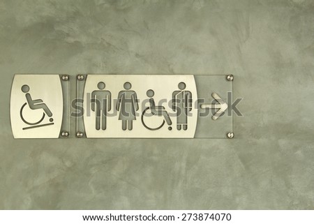 Washroom sign with male, female, disabled person silhouettes