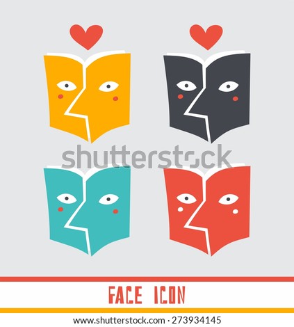 face in book icon set