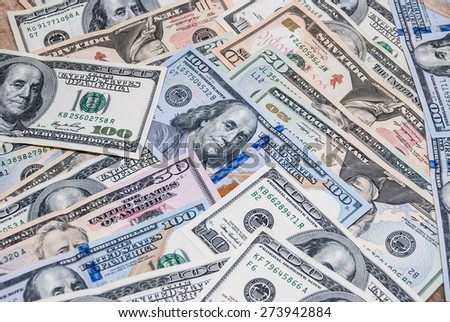 set of American dollars as texture