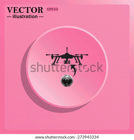 Pink background structure of plastic. Circle. Button. Quadrocopter. icon. vector design