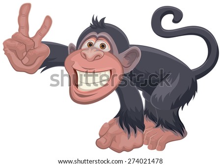 Monkey showing two fingers Victory gesture. Greeting