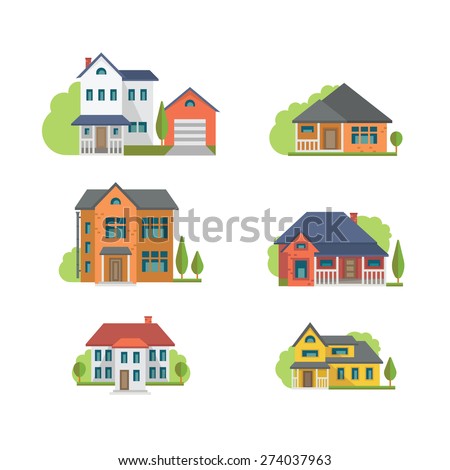 Colorful Flat Residential Houses, eps 10 no transparencies.  Royalty-Free Stock Photo #274037963