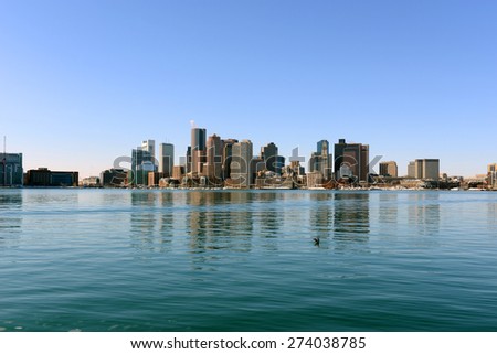 Boston Skyline and Custom House from East Boston, Massachusetts, USA