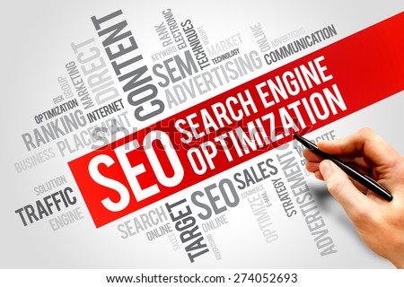 SEO Search Engine Optimization - process of improving the quality and quantity of website traffic to a website from search engines, word cloud concept background