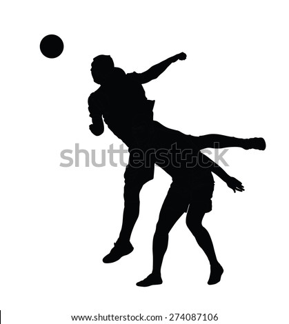 Soccer players in duel vector silhouette  illustration isolated on white background. Football player battle for the ball and position. Attractive sport game, superstars on the scene.
