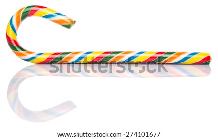 Multicolored Christmas candy cane over white background