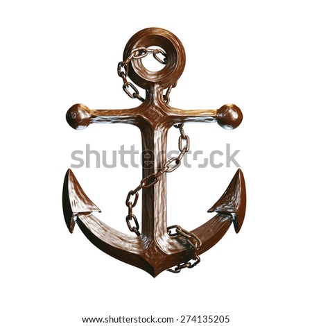 Highly detailed anchor made of chocolate isolated on white background.