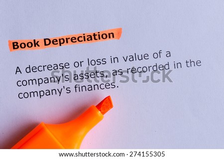 book depreciation word highlighted on the white paper
