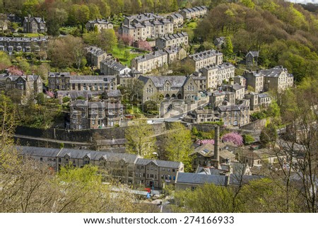 The pretty tourist town of Hebden Bridge in the South Pennine region of West Yorkshire Royalty-Free Stock Photo #274166933
