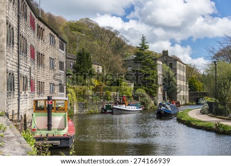 The pretty tourist town of Hebden Bridge in the South Pennine region of West Yorkshire Royalty-Free Stock Photo #274166939