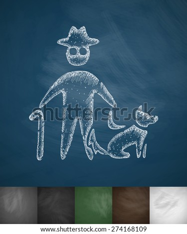 old man and dog icon. Hand drawn vector illustration. Chalkboard Design