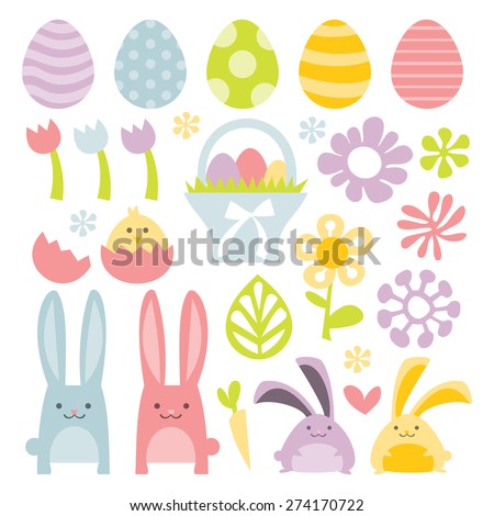 A vector illustration set of a happy, sweet and super cute easter/spring clip arts.
