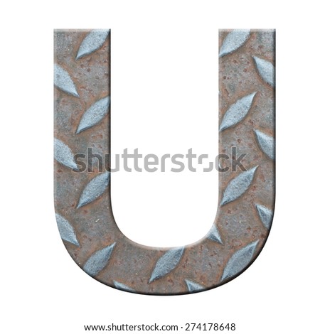 steel plate texture of character U on white background