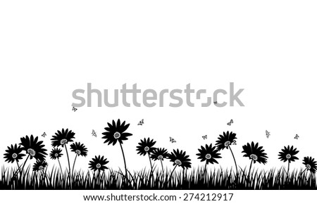 Meadow background with butterflies. All objects are separated. Vector illustration with transparency. Eps 10.