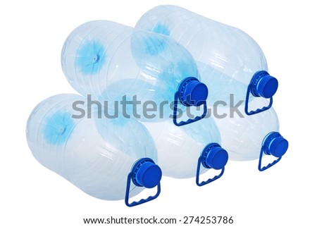 Five big bottles of water isolated on a white. Clipping path included.