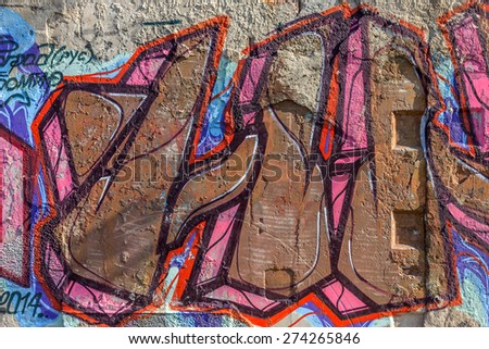 Beautiful street art graffiti. Abstract creative drawing fashion colors on the walls of the city. Urban Contemporary Culture