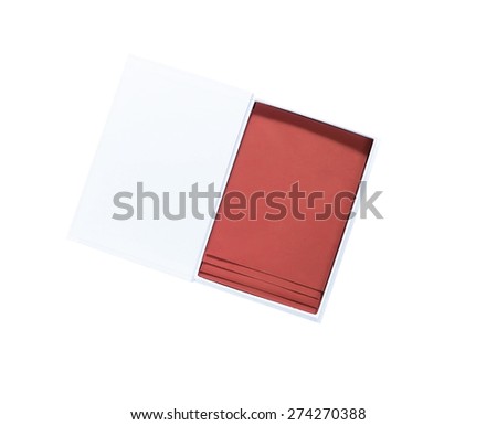 white paper box with brown envelopes inside isolated on white background