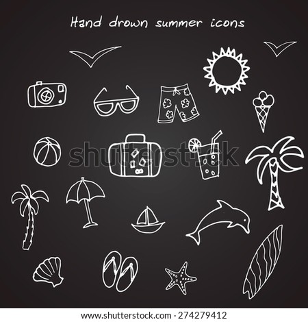Hand drawn summer icon set