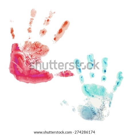 Set of vector watercolor prints of children's hands